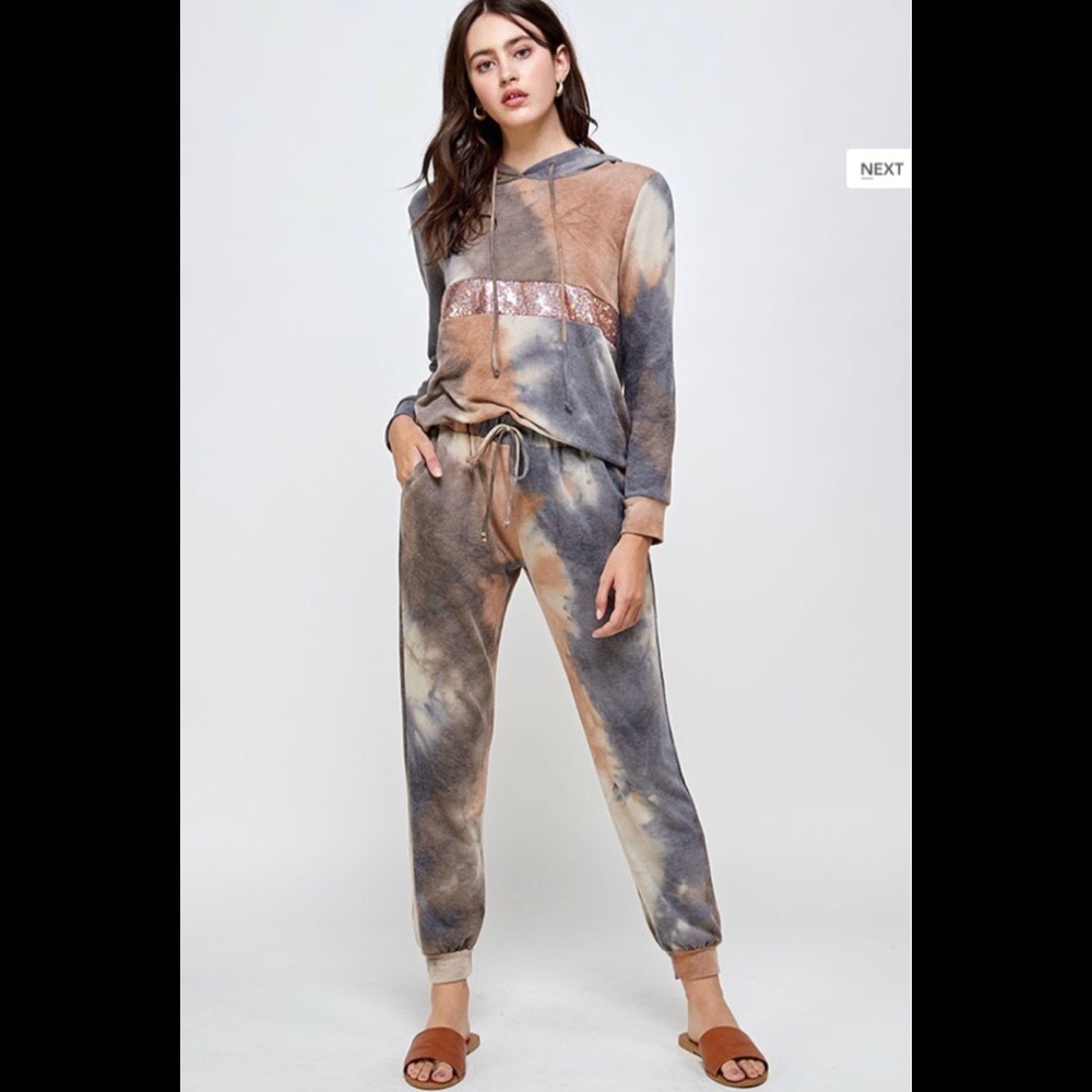 2 Piece Tie Dye Knit Hoodie and Joggers Set